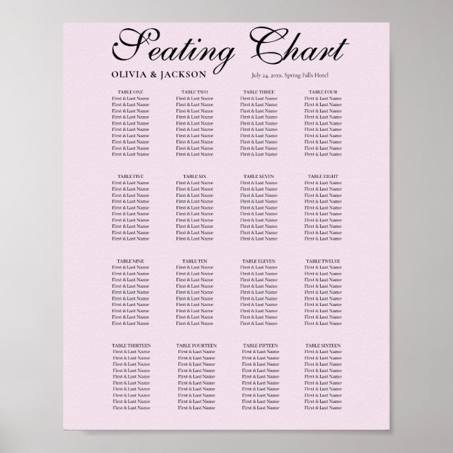 Einfache rosafarbene Hochzeitssitzordnung Poster (Vorne)