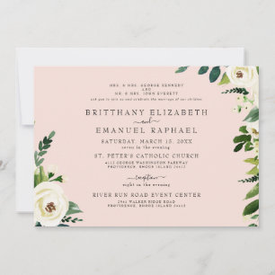 Einfache rosafarbene weiße Blumenhochzeit beider E Einladung
