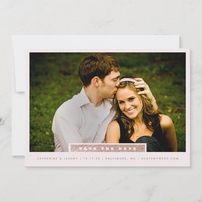 Einfache Rose Gold Block Foto Save the Date (Vorderseite)
