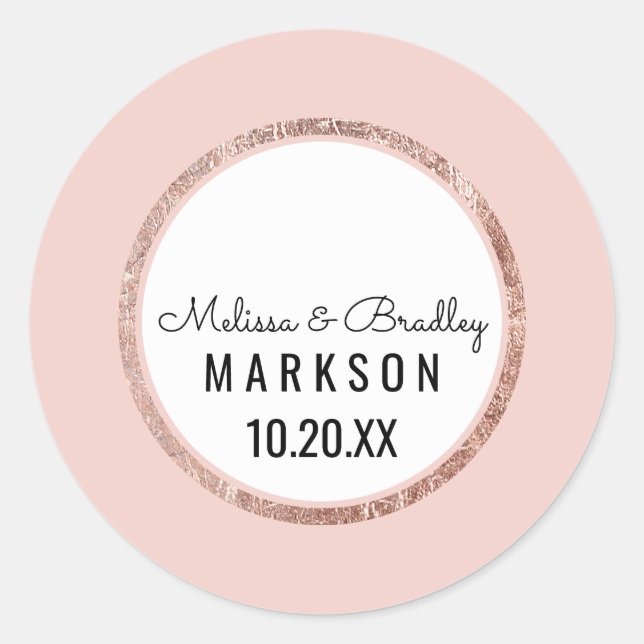 Einfache Rose Gold Blush Pink Pinselstrichschrift  Runder Aufkleber (Vorderseite)