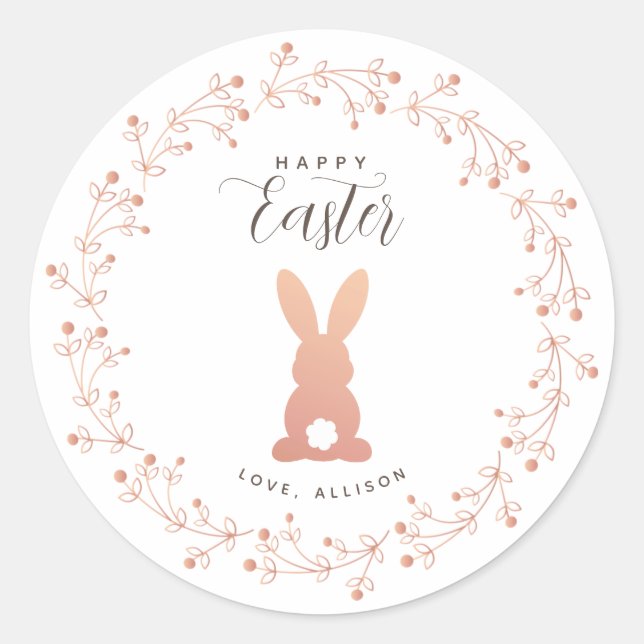 Einfache Rose Gold Bunny Personalisiert Ostern Lab Runder Aufkleber (Vorderseite)