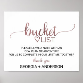 Einfache Rose Gold Calligraphy Bucket List Sign Poster