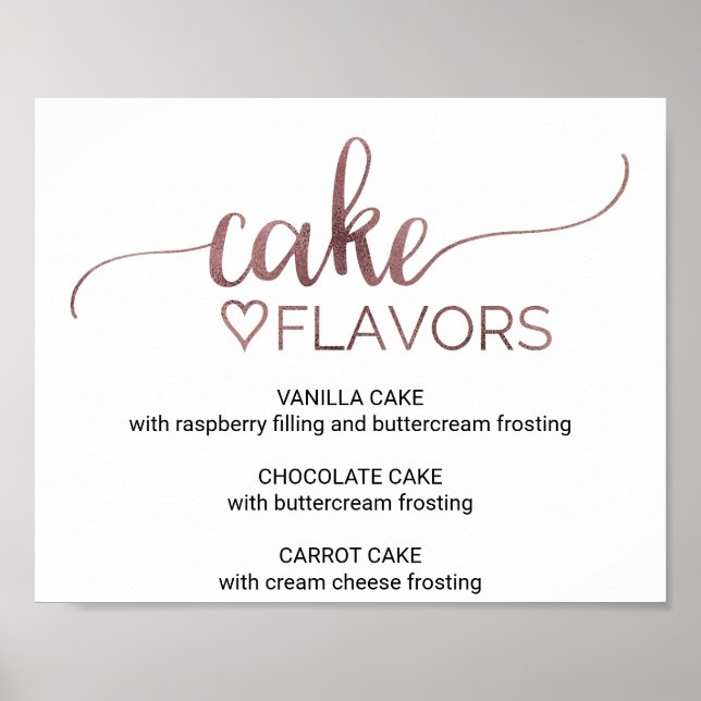 Einfache Rose Gold Calligraphy Cake Flavours Unter Poster (Vorne)