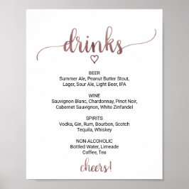 Einfache Rose Gold Calligraphy Drinks Menü Signier Poster