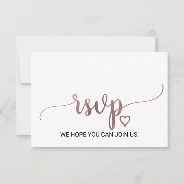 Einfache Rose Gold Calligraphy Website RSVP Card Karte (Vorderseite)