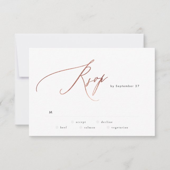 Einfache Rose Gold Calligraphy Wedding RSVP Card Karte (Vorderseite)