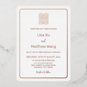 Einfache Rose Gold Chinesisch Hochzeit Folieneinladung