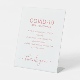 Einfache Rose Gold Covid Safety Guidelines Party Sockelschild