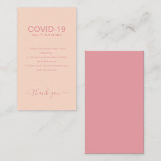 Einfache Rose Gold Covid Sicherheitshinweise Blush Visitenkarte