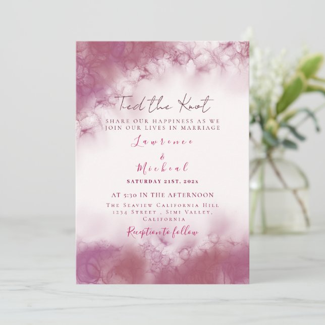 Einfache Rose Gold Custom Wedding Marmor Aquarell Einladung (Stehend Vorderseite)