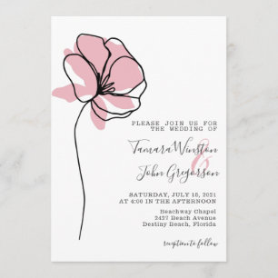 Einfache Rose Gold Floral Zeichnend Linie Art Wedd Einladung