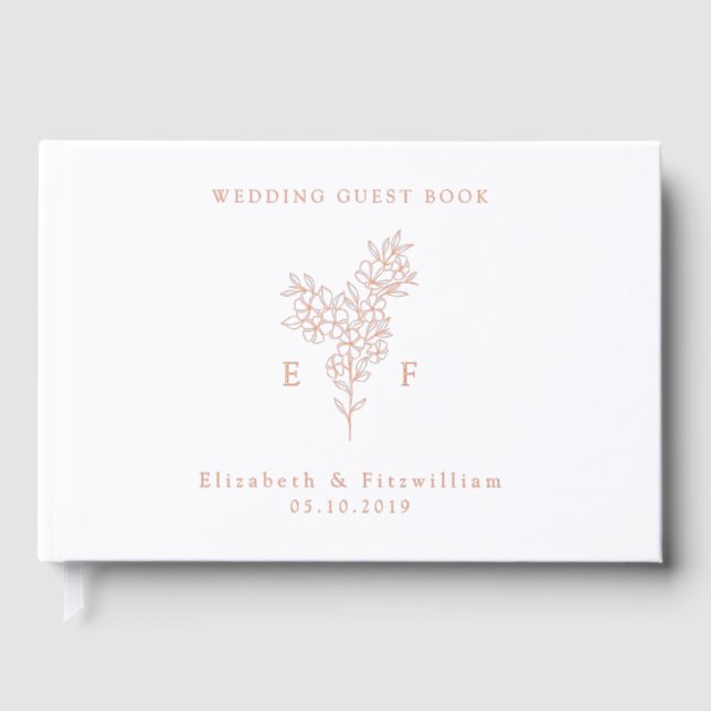 Einfache Rose Gold Foil Cherry Blossom Monogramm Gästebuch (Vorderseite)
