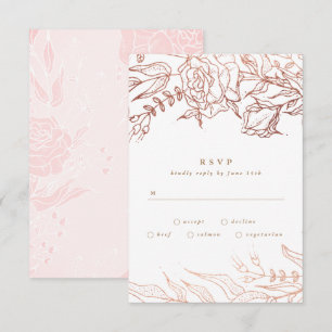 Einfache Rose Gold Kupfer Elegante Blumenhochzeit RSVP Karte
