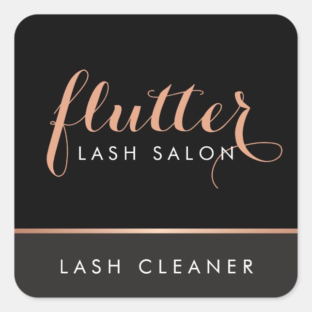 Einfache Rose Gold Lash Salon Logo Schwarz Quadratischer Aufkleber (Vorderseite)
