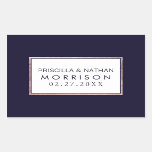 Einfache Rose Gold Lined Navy Blue Wedding Rechteckiger Aufkleber