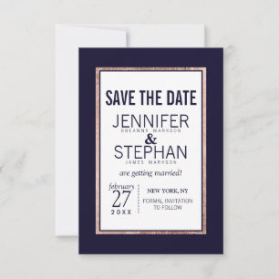 Einfache Rose Gold Lined Navy Blue Wedding Save The Date