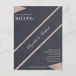 Einfache Rose Gold Marble Blue Hochzeit Einladung Postkarte