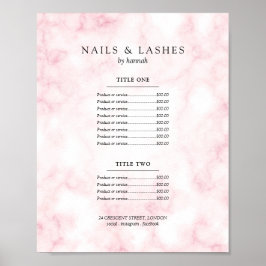 Einfache Rose Gold Marmor Preis Menü Poster