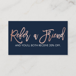 Einfache Rose Gold Moderne Typografie Navy Blue Empfehlungskarte