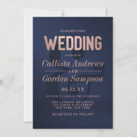 Einfache Rose Gold Navy Brushed Metal Wedding
