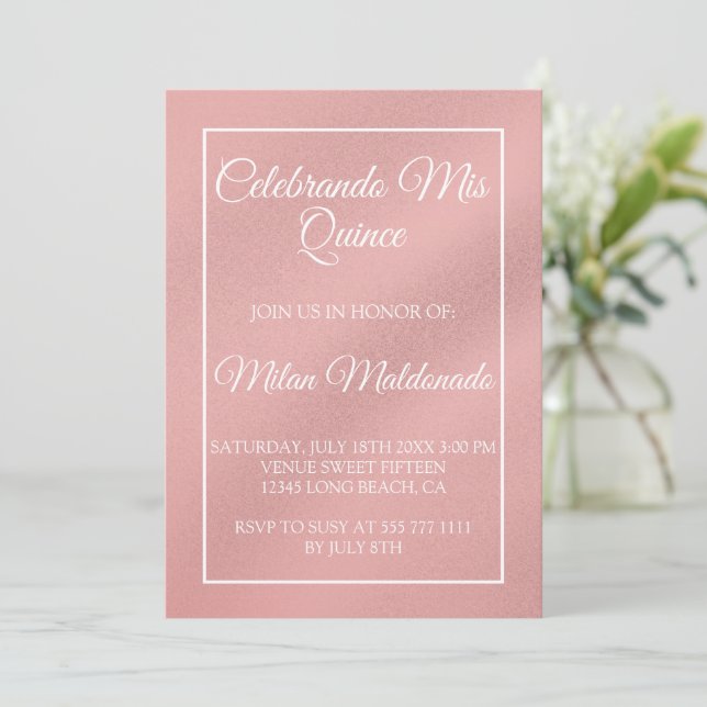Einfache Rose Gold Quinceanera  Einladung (Stehend Vorderseite)