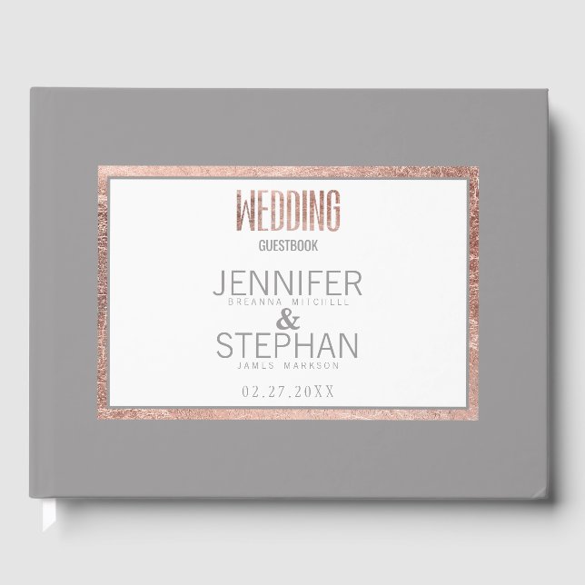 Einfache Rose Gold Rahmen Slate Gray Wedding Gästebuch (Vorderseite)