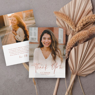 Einfache Rose Gold Schrift 2 Foto Abschluss Dankeskarte