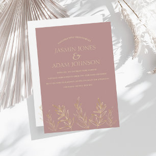 Einfache Rose Gold und Golden Blätter Hochzeit Einladung