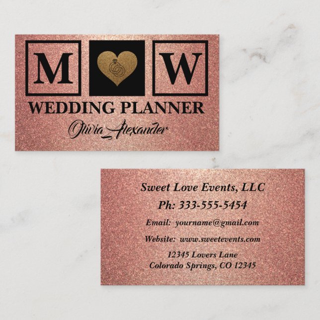 Einfache Rose Gold Wedding Planner Business Card Visitenkarte (Vorne/Hinten)