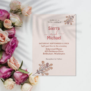 Einfache Rose Gold Wildblume Einladung Hochzeit