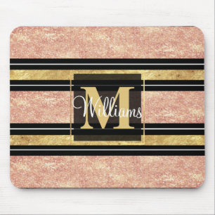 Einfache Rose, goldene Streifen Mousepad