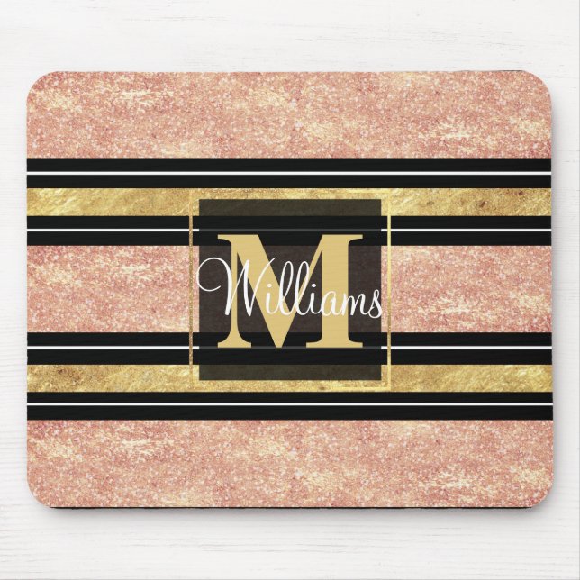 Einfache Rose, goldene Streifen Mousepad (Vorne)