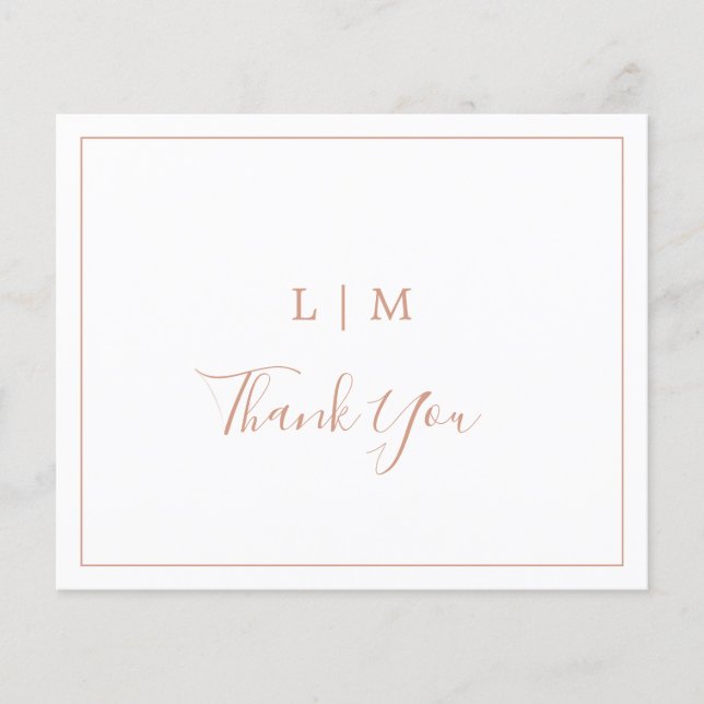 Einfache Rose Pink Monogram Hochzeit Vielen Dank (Vorderseite)