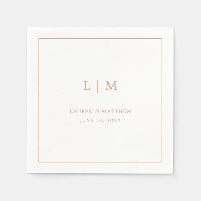 Einfache Rose Rosa Monogramm Elegante Hochzeit Serviette (Vorderseite)