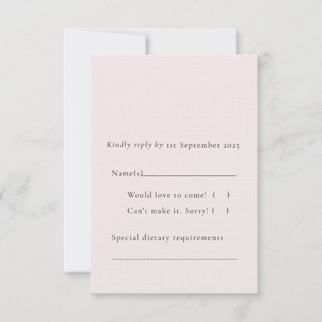Einfache Rose Weich elegant Minimalistisch Schlich RSVP Karte (Vorderseite)