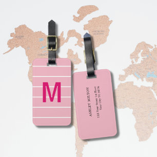 Einfache Rose Weiße Linien Rosa Fett Monogramm Gepäckanhänger