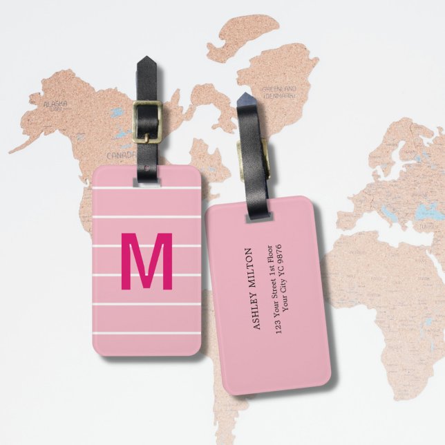 Einfache Rose Weiße Linien Rosa Fett Monogramm Gepäckanhänger (Von Creator hochgeladen)