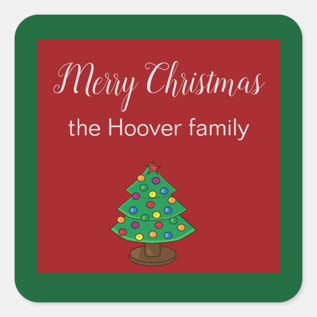 Einfache rot-grüne Weihnachtsbaummarken Quadratischer Aufkleber (Vorderseite)