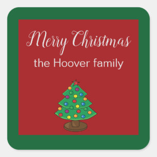 Einfache rot-grüne Weihnachtsbaummarken Quadratischer Aufkleber