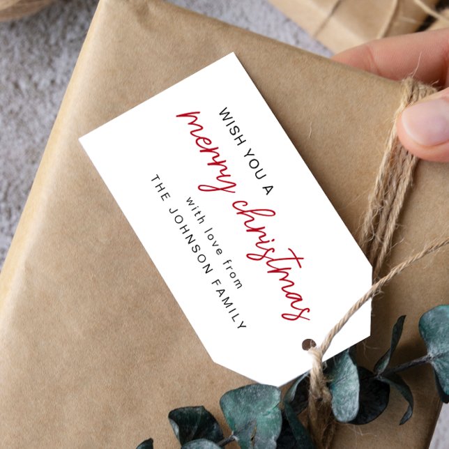 Einfache Rot und Weiß frohe Weihnachten Geschenkanhänger (Von Creator hochgeladen)