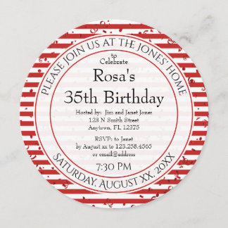 Einfache Rot- und Weißstreifen - Rund Party Einladung