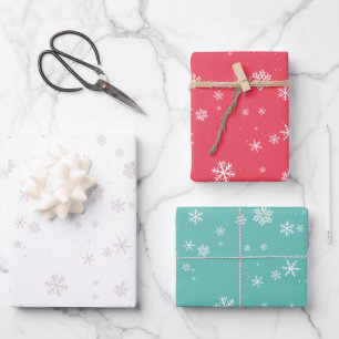 Einfache rote blaue weiße Schneeflocke Weihnachten Geschenkpapier Set