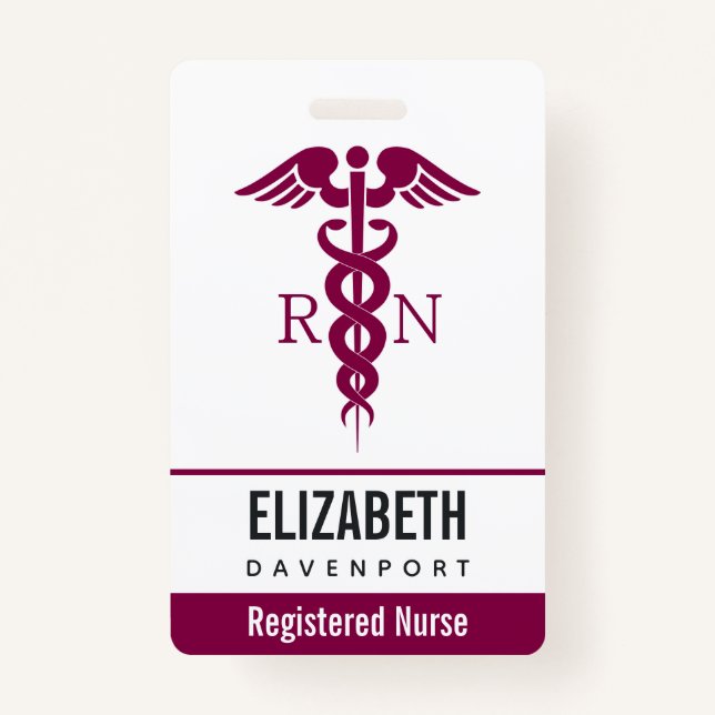 Einfache rote Caduceus Registered Nurse RN Symbol Ausweis (Vorderseite)
