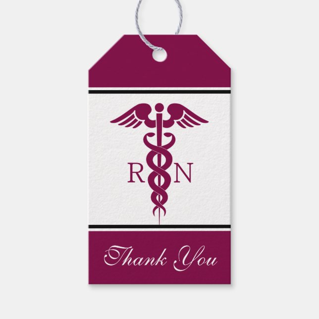 Einfache rote Caduceus Registered Nurse RN Symbol Geschenkanhänger (Vorderseite)