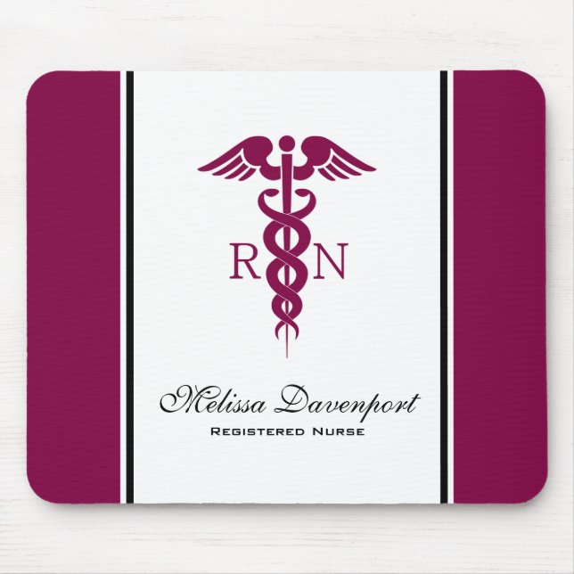 Einfache rote Caduceus Registered Nurse RN Symbol Mousepad (Vorne)