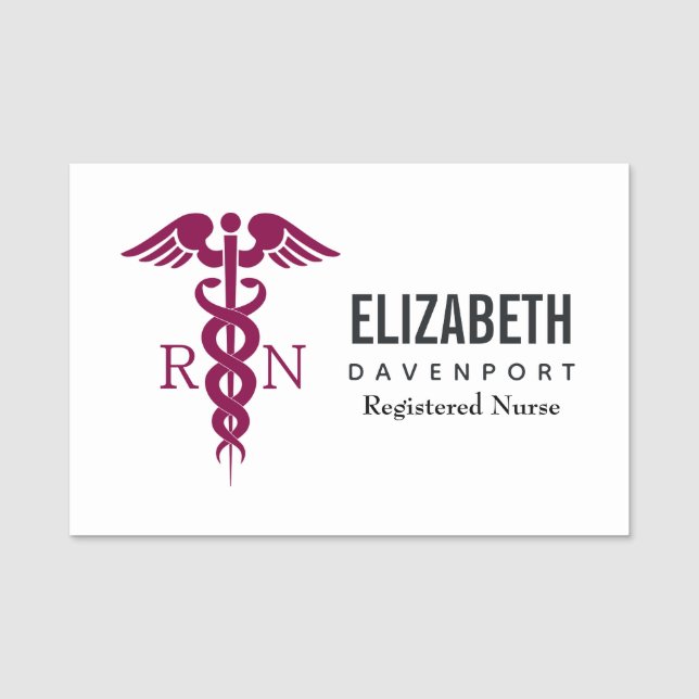 Einfache rote Caduceus Registered Nurse RN Symbol Namensschild (Vorderseite)