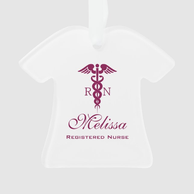 Einfache rote Caduceus Registered Nurse RN Symbol Ornament (Vorderseite)