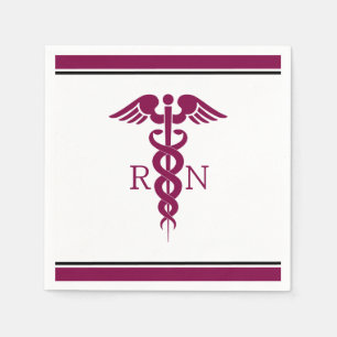 Einfache rote Caduceus Registered Nurse RN Symbol Serviette