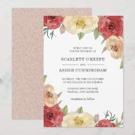 Einfache Rote Flora Elegante Hochzeit Einladung