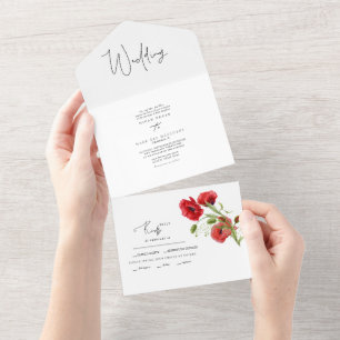 Einfache rote florale Winterhochzeit II All In One Einladung